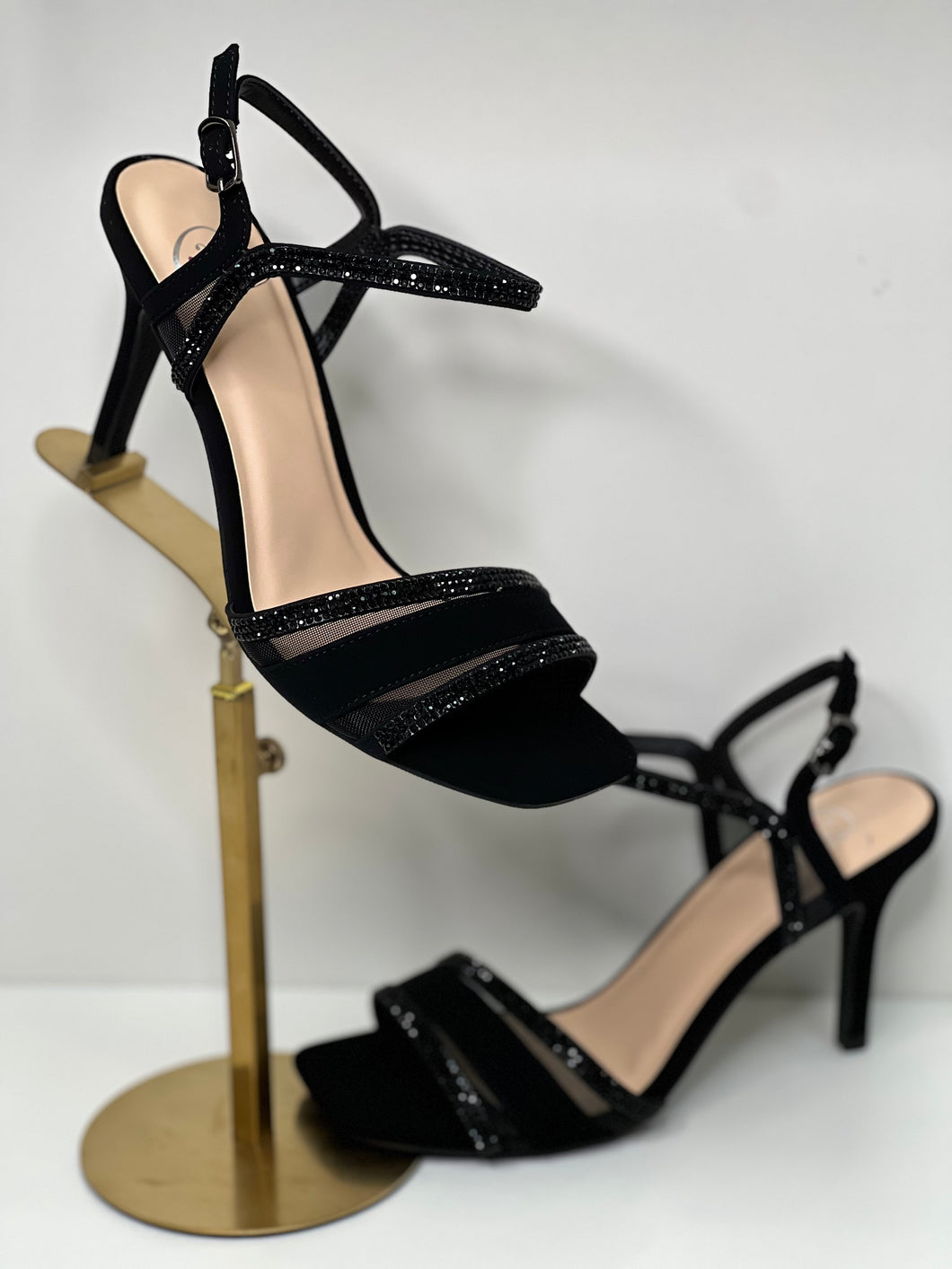 Christine Black Rhinestone Ankle Strap Heel