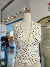 Load image into Gallery viewer, Camilah White and Black Polka Dot V-Lined Neck Halter Top
