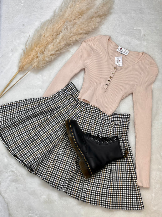 Zoey Black Combo Solid Classy Design Plaid Skirt