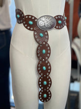 Load image into Gallery viewer, Katelyn Brown/Silver Western Flora Turquoise Detail Belt