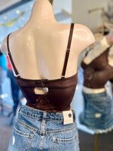 Load image into Gallery viewer, Regina Brown Sculpted Lace Crop Top