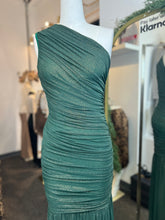 Load image into Gallery viewer, Isabella Black, Burgundy, Green Sparkly One Shoulder Ruched Maxi Dress