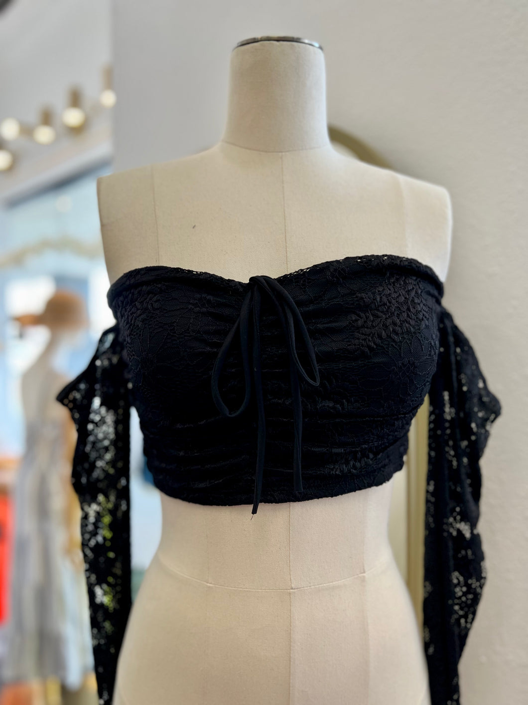 Francesca Black Lace Crop Top Off Shoulders