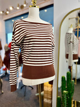 Load image into Gallery viewer, Jessie Off Shoulder Striped Sweater Knit Top Long Sleeve