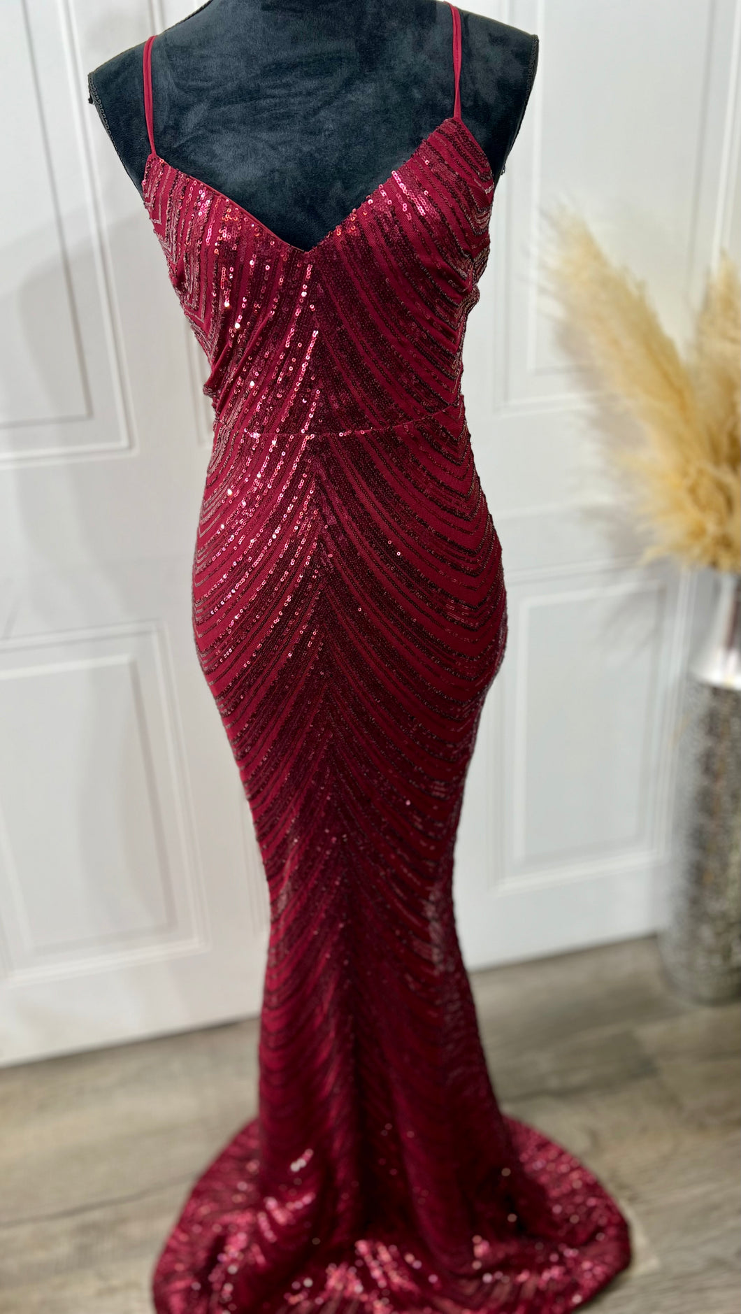 Gabriela Sequence Burgundy Mermaid Style, Maxi Dress