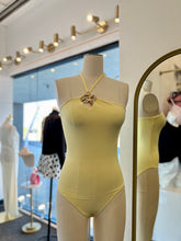 Load image into Gallery viewer, Claire Camel or Butter Yellow Halter Double Lined Gold Detail Bodysuit