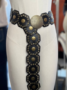 Brianda Bronze/Brown Adjustable Western Flora Hammered Buckle Belt