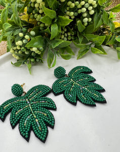 Zara Green Leaf Beaded Earrings