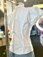Load image into Gallery viewer, Lola White Button Up Stretchy Collared Puff Sleeve Top