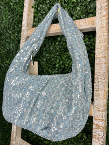 Gianna Blue and Light Blue Denim Sequence Shoulder Bag