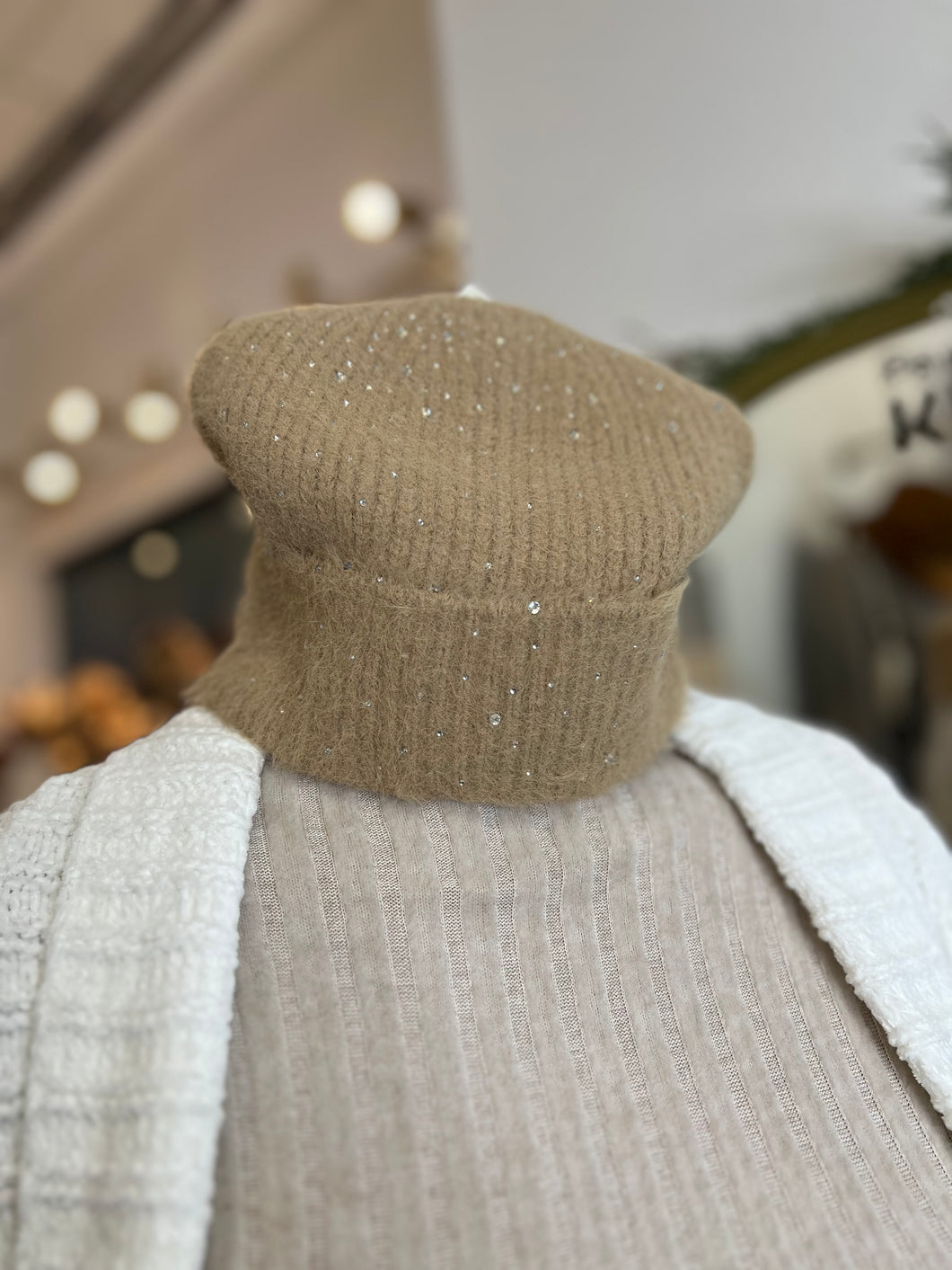 Chloe Khaki, Beige or Black Rhinestones Beanie