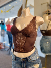 Load image into Gallery viewer, Regina Brown Sculpted Lace Crop Top