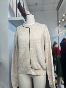 Vanessa Expresso and Oatmeal Round Neck wool blend /acrylic long sleeve sweater