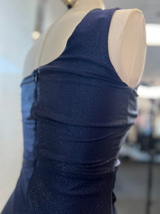 Daniela Navy One Sleeve Shimmery Long Dress