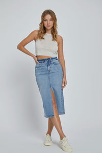 Helen Hi Rise Midi denim skirt with front slit