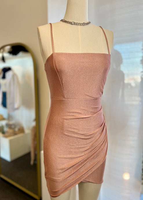 Tanya Dusty Pink Basic Sparkles Mini Dress