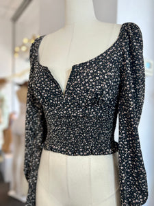Kiara Black Ditsy Floral Print Crop
