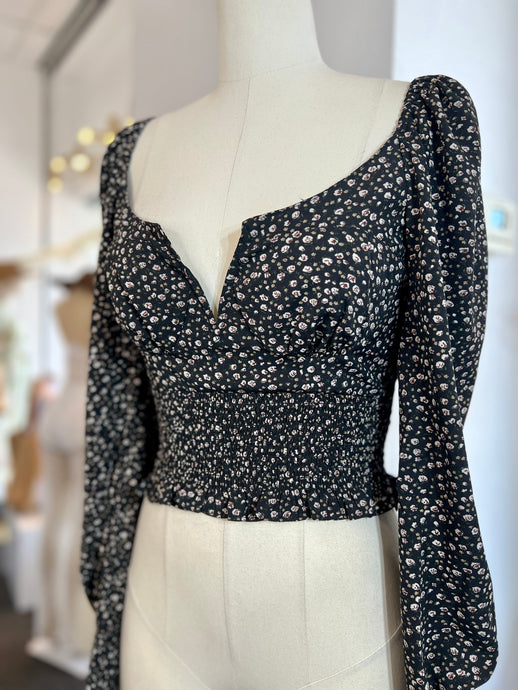 Kiara Black Ditsy Floral Print Crop
