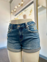Load image into Gallery viewer, Desiree Distressed Mid Rise Cuffed Stretchy Denim Shorts