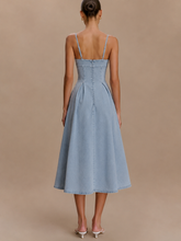 Load image into Gallery viewer, Sophia soft denim hidden zipper a line spaghetti strap midi dress