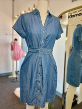 Load image into Gallery viewer, Kendra Button Down Self Tie Denim Short Dress