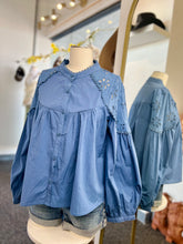 Load image into Gallery viewer, Pamela Indigo Blue Peasant Style Long Sleeve Blouse