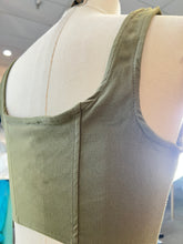 Load image into Gallery viewer, Gilda Olive  Zip Up Square Neck Crop Top