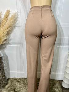 Laura Beige Front Black Button Wide Leg Trousers