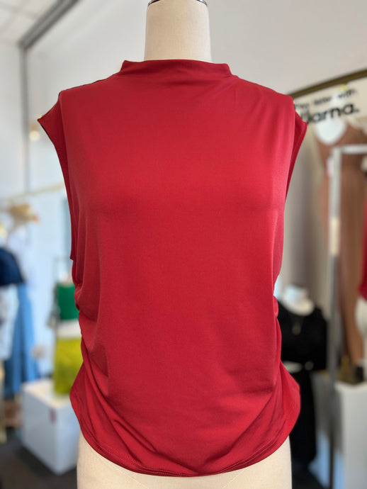Denisse Red Satin Round High neck Top