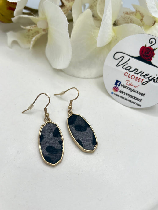 Little Alanna Black Animal Print Dangle Ovals Earrings