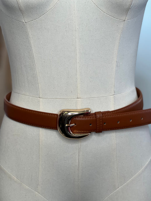 Zoe Cognac/Gold Leather Belt