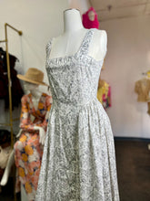 Load image into Gallery viewer, Olivia Long White and Steely Gray Flower Embedded Dress