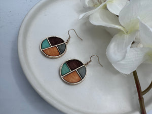 Vivian Brown, Gray, Turquoise, Orange and Gold Earrings