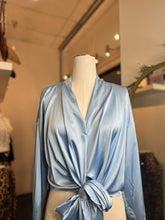 Load image into Gallery viewer, Oyuki Sky Blue or Black Satin Blouse