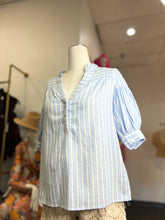 Load image into Gallery viewer, Lizza Light Blue Short Sleeve Lined Linen Blouse