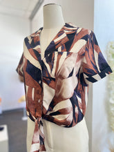 Load image into Gallery viewer, Felicia Button Down Tie Front Leaf Print Short Sleeve Top