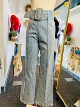 Load image into Gallery viewer, Dayra Light Washed Denim Flare Jeans Faux Swarovski Belt Included