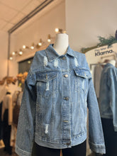 Load image into Gallery viewer, Brooklyn Plus Size Bedazzled Black Medium Wash Denim Button Up Jacket