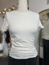 Load image into Gallery viewer, White Basic Ribbed Top with Round Neckline and Cinched Sides