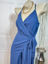 Load image into Gallery viewer, Ixel Navy Blue Spaghetti Strap Flowy V Neck Jumpsuit with Self Tie Belt