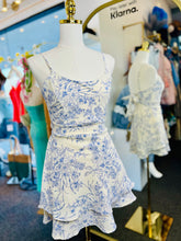 Load image into Gallery viewer, Posey Ivory and Blue Floral Smocked Short Dress