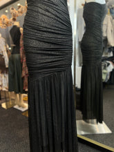 Load image into Gallery viewer, Isabella Black, Burgundy, Green Sparkly One Shoulder Ruched Maxi Dress