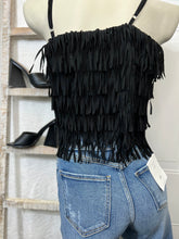 Load image into Gallery viewer, Brenda Black All Fringe Covered Spaghetti Strap Top