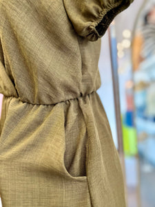 Grecia Olive Short Sleeve Romper