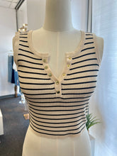 Load image into Gallery viewer, Sandra Striped Black or Khaki Ribbed gold button Tank Top