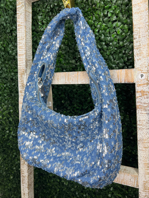 Gianna Blue and Light Blue Denim Sequence Shoulder Bag