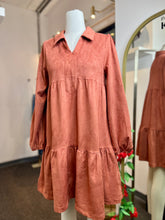Load image into Gallery viewer, Tessa Open V Neck Collar Vegan Suede Swing Dress