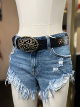 Load image into Gallery viewer, Vee Black or Cognac Threaded Design Belt With Gold Buckle
