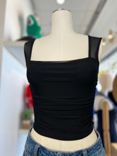 Load image into Gallery viewer, Charlotte Black Side Ruched Sheer Top