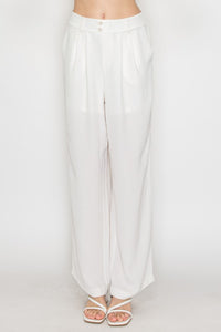Brianna White or Black Pleated Wide Leg Elastic Waist Pants